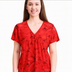 Allison Brittney Red Floral Bohemian Plus Top Sz 2X